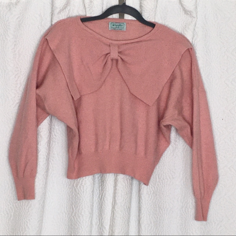 Benetton wool sweater bow collar